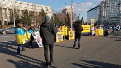 Protest al refugiaţilor ucraineni la Bucureşti, pentru marcarea a trei ani de la începerea invaziei ruse