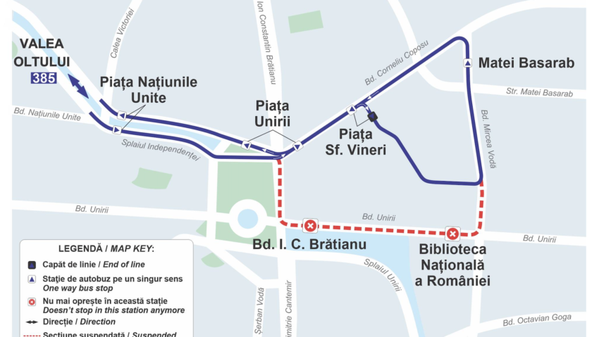 Autobuzele liniei 385 își schimbă traseul