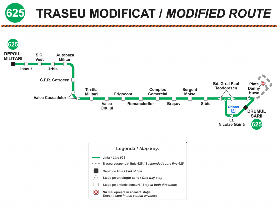 De sâmbătă, linia 625 va funcționa între „Depoul Militari” și Drumul Sării