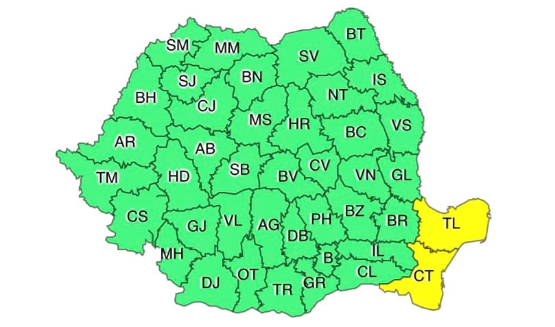 ANM: Cod galben de vânt puternic în Dobrogea şi bazinul vestic al Mării Negre!