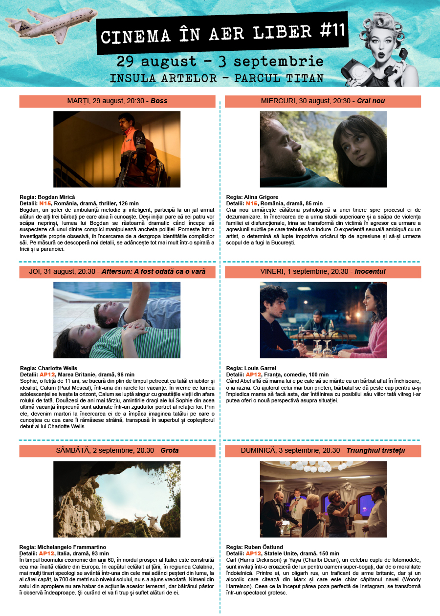 Cinema în aer liber, pe Insula Artelor din Parcul Titan!