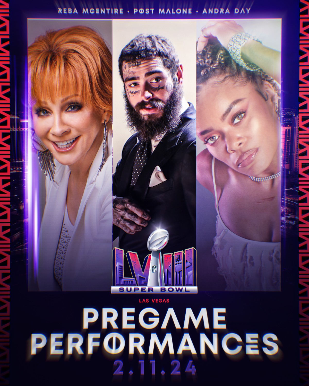 Reba McEntire, Post Malone şi Andra Day, pe scena Super Bowl 2024