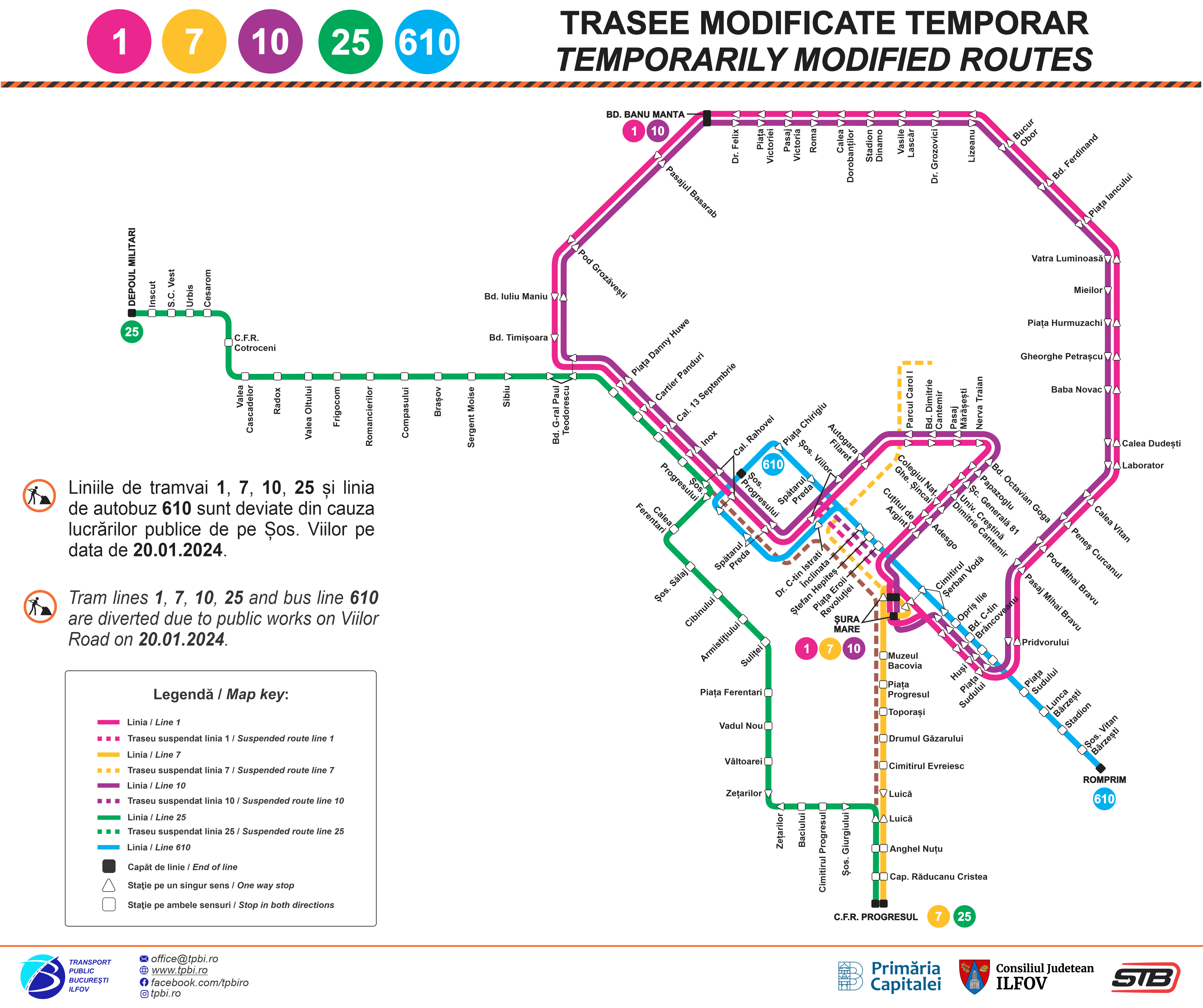 Liniile 1, 7, 10, 25 și 610 funcționează pe trasee deviate!