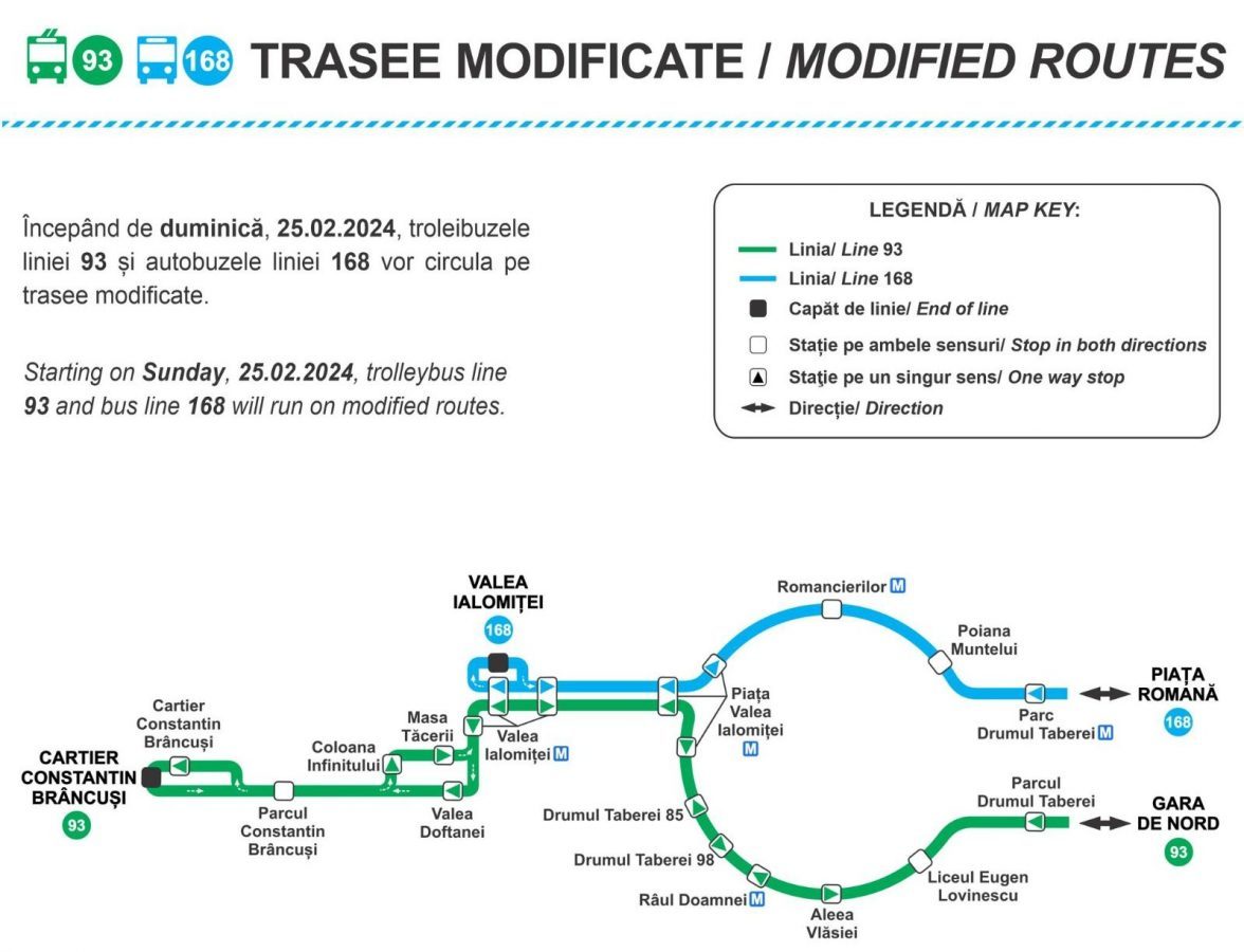 Linia 93, operată cu troleibuze cu autonomie și prelungită până în cartierul Brâncuși