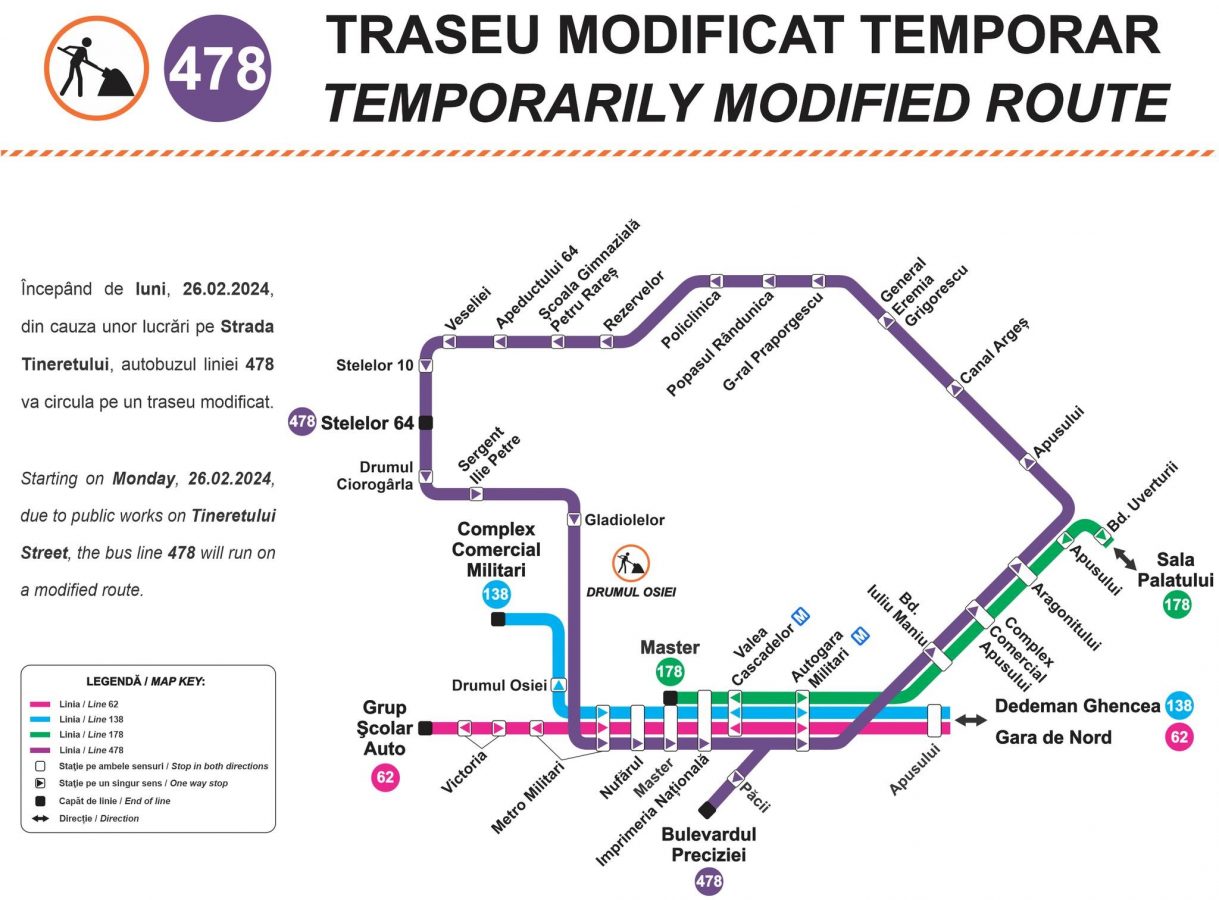 Linia de autobuz 478 va funcționa pe un traseu modificat
