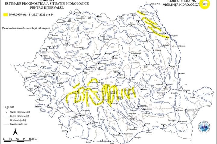 Cod Galben – Risc de inundații locale în 10 județe ale țării