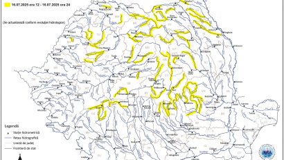 INHGA: Cod galben de inundaţii pe râuri din 25 de judeţe, până la miezul nopţii