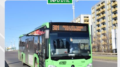 STB: Linia 301 va fi prelungită până la „Pasaj CFR Tunari”