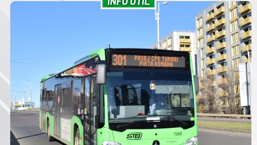 STB: Linia 301 va fi prelungită până la „Pasaj CFR Tunari”