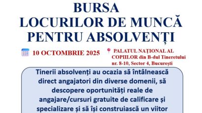 Bursa locurilor de muncă pentru absolvenţi, vineri, la Palatul Național al Copiilor