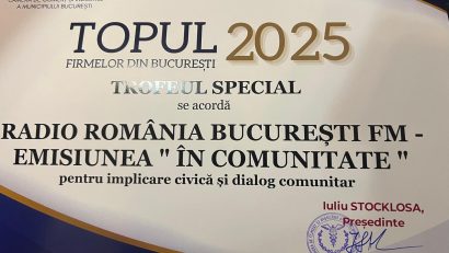 București FM, premiat la Gala „Topul Firmelor din București 2025” pentru implicare civică și dialog comunitar