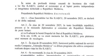Zi de doliu în Republica Moldova, mâine, când va fi înmormântat Ilie Ilascu
