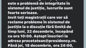 Președintele Nicușor Dan invită magistrații care vor să reclame probleme în sistemul de justiție, la o discuție