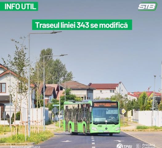 Autobuzele liniei 343 de STB vor circula între terminalele „Fundeni” și „Cartier Henri Coandă”