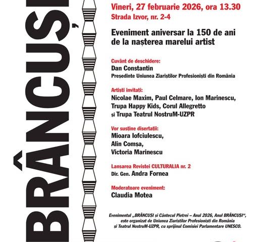 “Brâncuşi şi Cântecul Pietrei” – eveniment aniversar, vineri, la Palatul Parlamentului