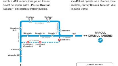 TPBI: De luni, 16 februarie, traseul liniei 485 va fi modificat, pe sensul spre “Parcul Drumul Taberei”