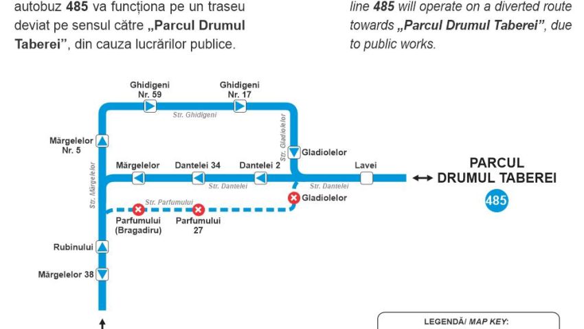 TPBI: De luni, 16 februarie, traseul liniei 485 va fi modificat, pe sensul spre “Parcul Drumul Taberei”