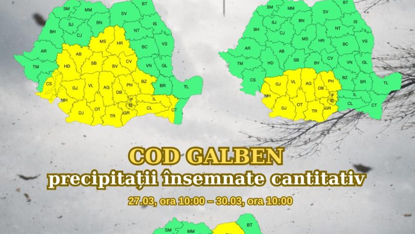 Vânt puternic şi ploi în întreaga ţară, în zilele următoare; la munte se va depune strat consistent de zăpadă