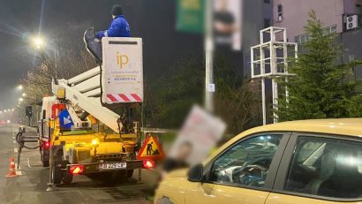 Poliția Locală a Municipiului București îndepărtează bannerele publicitare montate ilegal pe stâlpii de iluminat