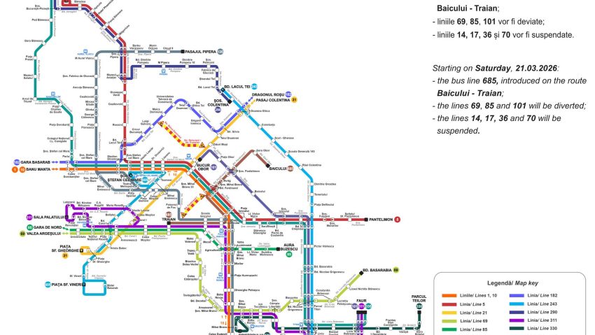 Patru linii de transport public, suspendate de sâmbătă