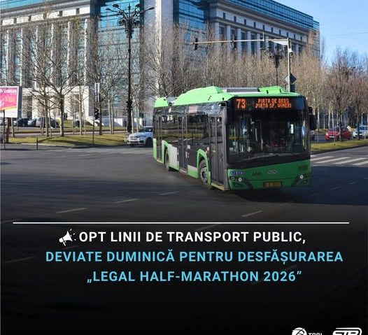 TPBI: Opt linii de transport public, deviate duminică pentru desfăşurarea “Legal Half-Marathon 2026”