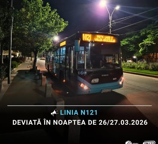 TPBI: Linia N121 – deviată în noaptea de 26/27.03.2026