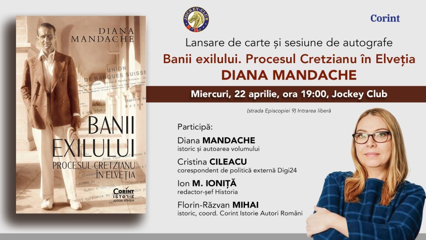 Lansare de carte la Jockey Club: „Banii exilului”, de Diana Mandache