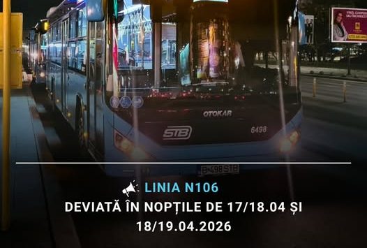 Autobuzele liniei N106 vor circula deviat în acest week-end