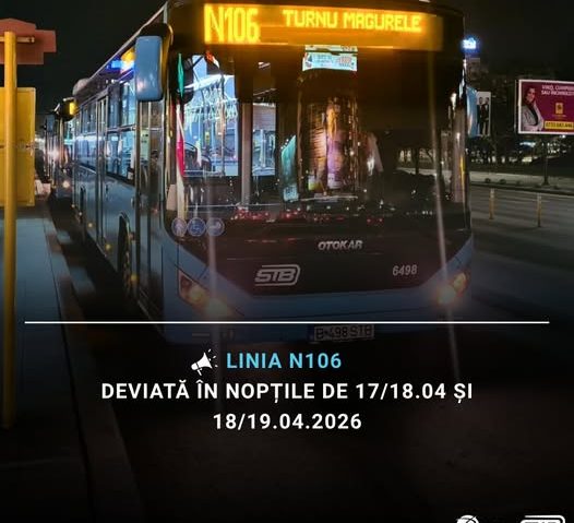 Autobuzele liniei N106 vor circula deviat în acest week-end