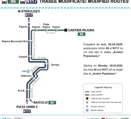Liniile 86 şi N117 – modificate prin Strada Puţul lui Crăciun