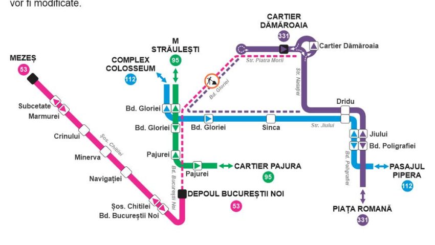 Liniile 53 şi 331, modificate de luni