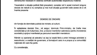 #DEMISIE! Ministrul Culturii, Demeter Andras Istvan, a demisionat