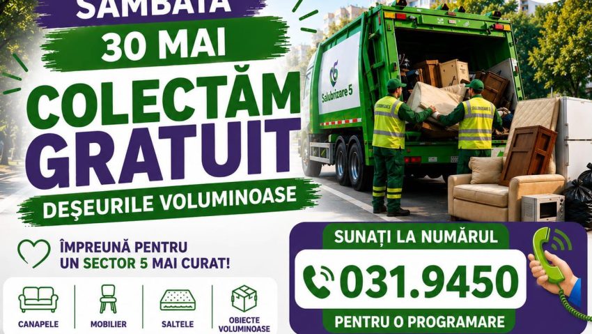 Se colectează gratuit deșeurile voluminoase, în Sectorul 5!