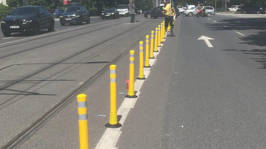 Linia tramvaiului 5 va fi delimitată cu stâlpișori pentru a evita blocajele în trafic