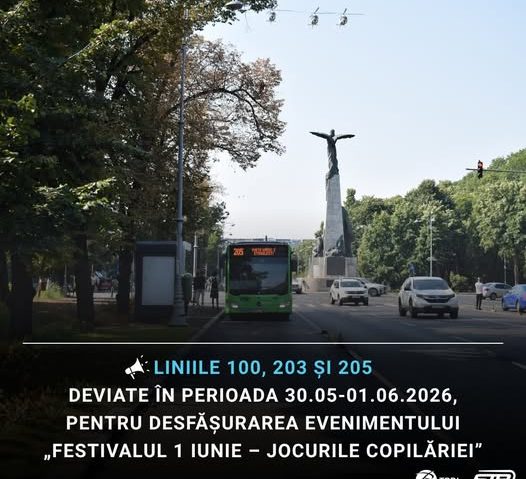 Liniile 100, 203 şi 205 – deviate în perioada 30.05-01.06.2026
