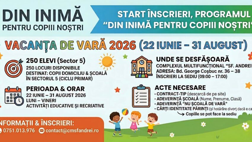 S-a dat startul înscrierilor în programele de vară “Din inimă pentru copiii noștri”, pentru copiii din Sectorul 5