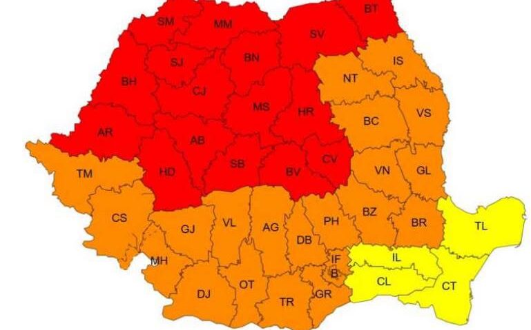 ANM: Cod roşu de căldură extremă în 16 judeţe, duminică şi luni