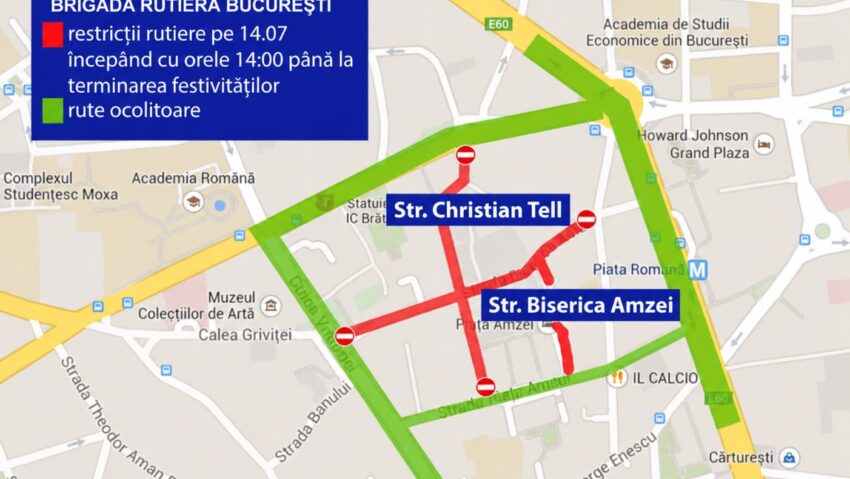 Circulația va fi restricționată, în Piața Amzei, de Ziua Franței