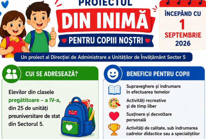 Primăria Sectorului 5 a dat startul înscrierilor în proiectul “Din inimă pentru copiii noștri”!
