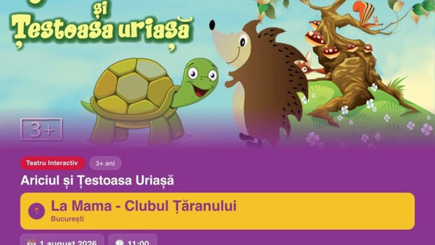 “Ariciul şi Ţestoasa Uriaşă”, spectacol de teatru interactiv la Clubul Ţăranului