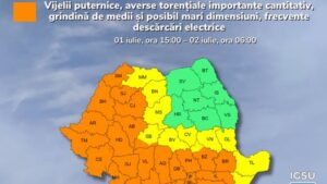 Codurile de instabilitate atmosferică accentuată rămân în vigoare până mâine, ora 10:00