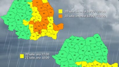 Avertizare meteo cod portocaliu, pentru București și Ilfov, astăzi, în intervalul orar 12:00 – 22:00