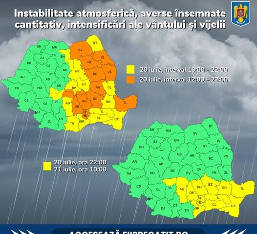 Avertizare meteo cod portocaliu, pentru București și Ilfov, astăzi, în intervalul orar 12:00 – 22:00