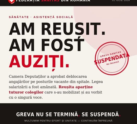 Consiliul Național Sanitas a decis SUSPENDAREA grevei generale