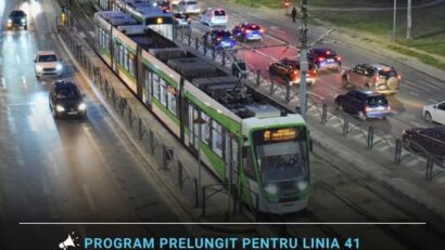 Tramvaiul 41 va circula după un program prelungit duminică şi luni