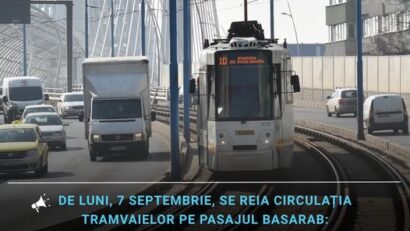 De luni, 7 septembrie, se reia circulaţia tramvaielor pe Pasajul Basarab