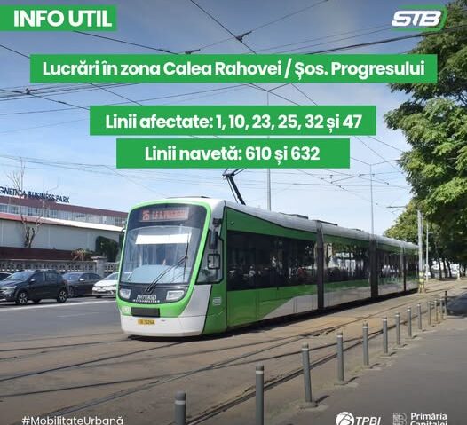 STB anunță modificări temporare ale mai multor linii, în zona întersecției Calea Rahovei/Șos. Progresului